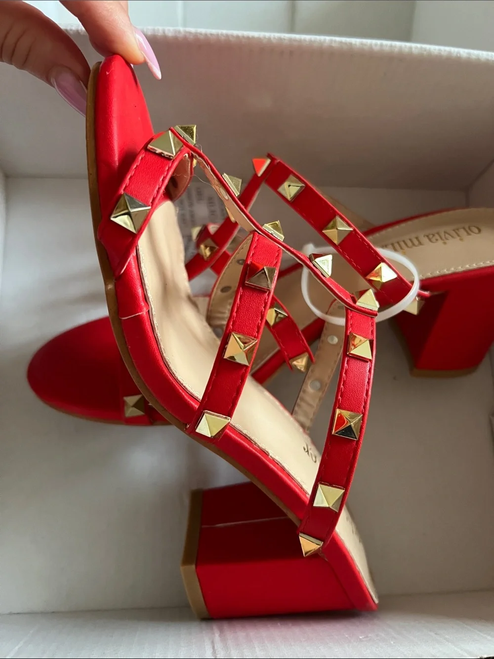Olivia Miller Red Studded Platform Sandals